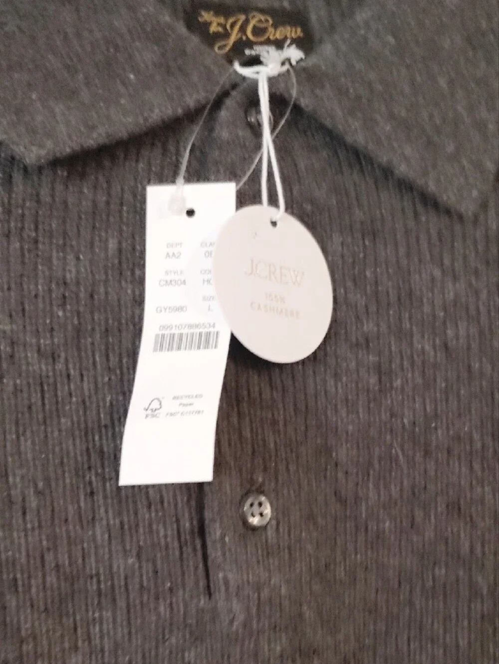 J. Crew Gray Ribbed Long-Sleeve Polo